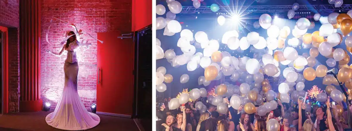 Charleston Wonderland New Year’s Eve mobile decor and crowd photo